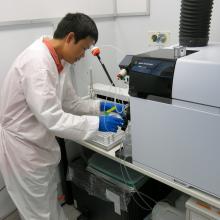 A researcher uses the Agilent 7900 Inductively-Coupled Plasma Mass-Spectrometer