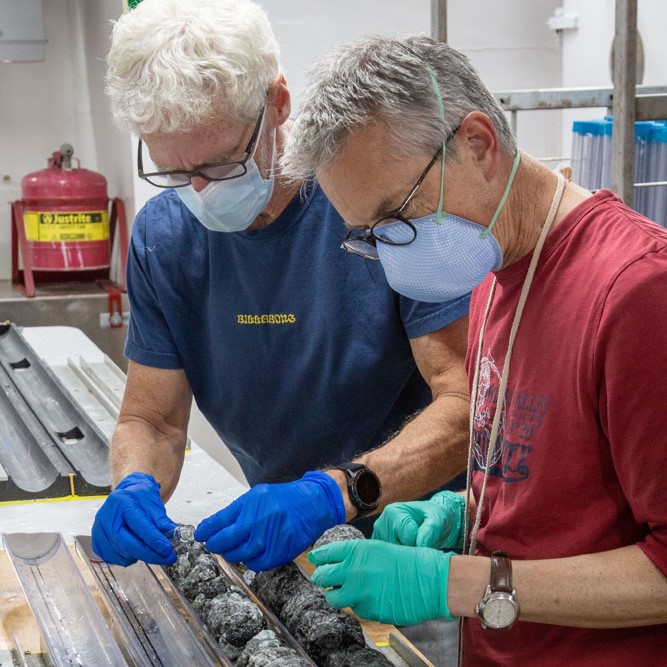 Professor Southam and colleagues examining the mantle rock samples