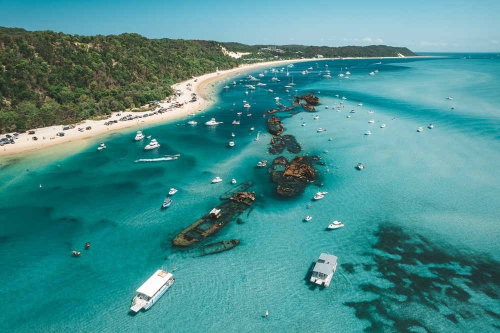 Aerial shot of the wrecks off Moreton Bay